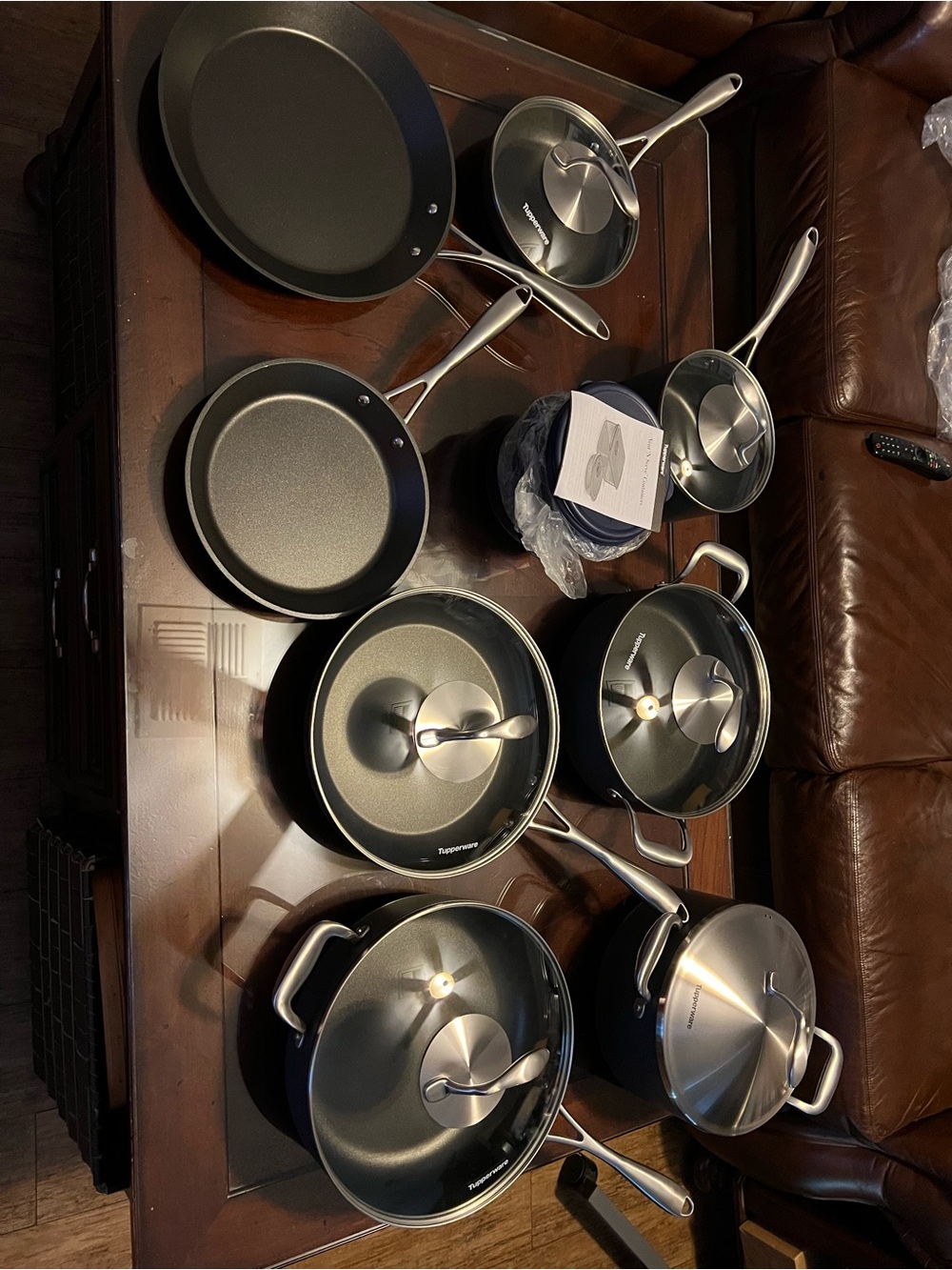 Tupperware Black Nonstick Cookware Set with Stainless Handles.  14 pieces.